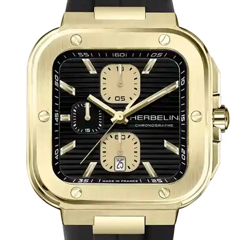 HERBELIN Cap Camarat Quartz Yellow Gold Steel and Black Fkm 40mm Men's Watch | 35646P1N14CA | TIME Watches