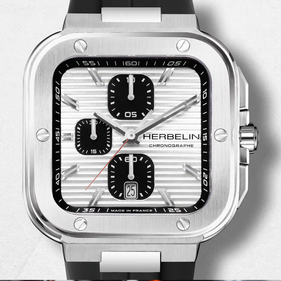 HERBELIN Cap Camarat Square Chrono Steel and Black Fkm 40mm Men's Watch | 35646A42CA | TIME Watches