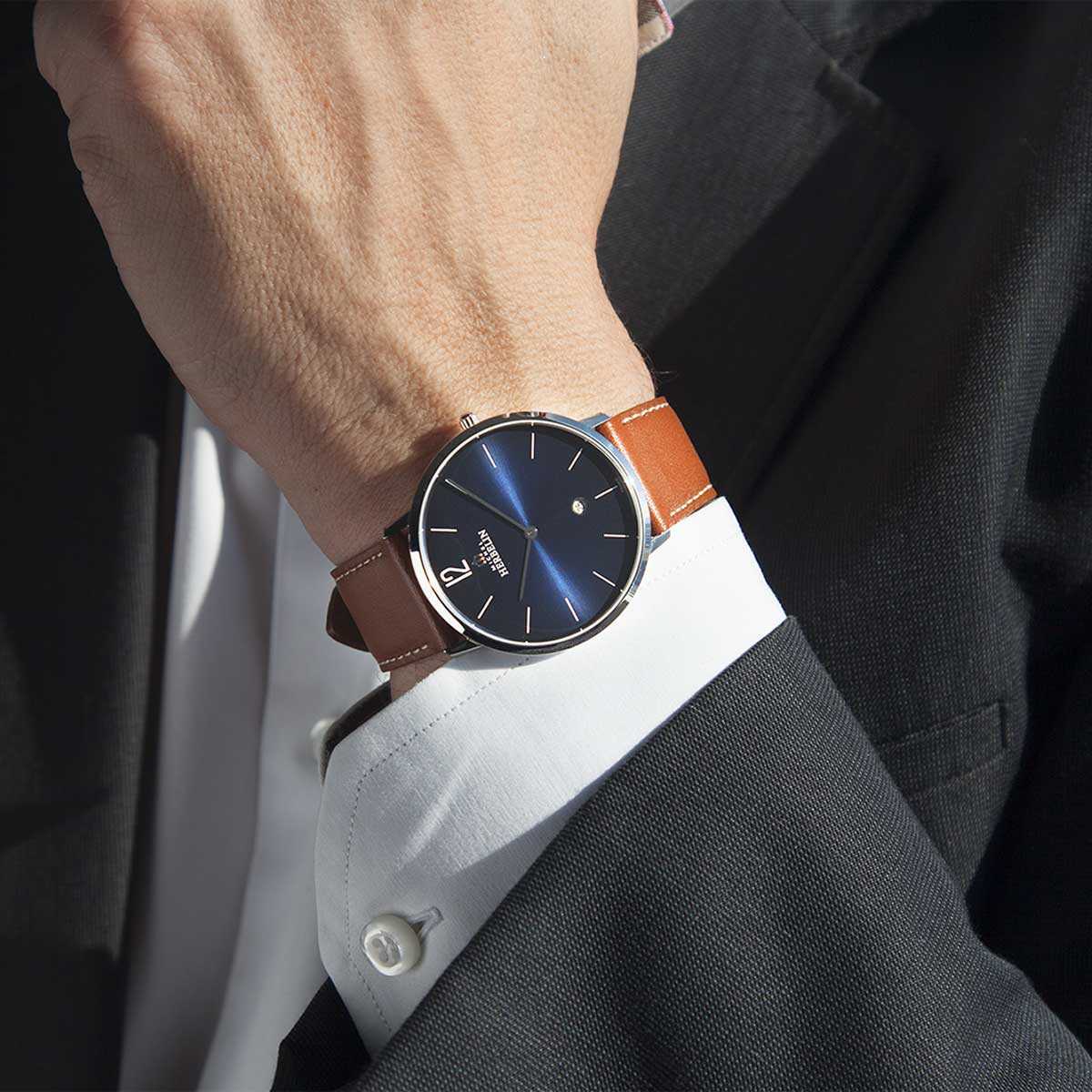 HERBELIN City Quartz Blue and Brown Leather 39mm Unisex Watch | 19515/15 | TIME Watches
