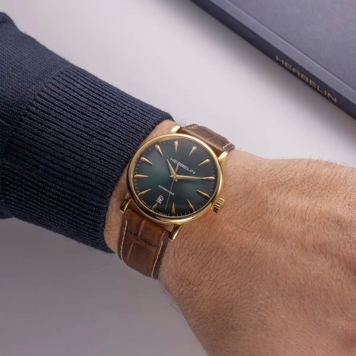 HERBELIN INSPIRATION – AUTOMATIC – GOLD and BROWN LEATHER Men's Watch | 2047P16MA | TIME Watches