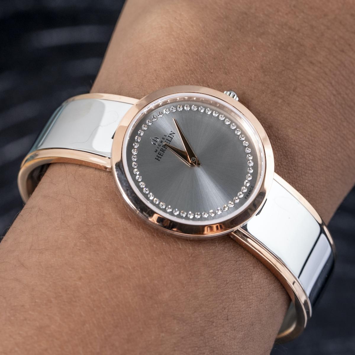 HERBELIN M - band Round Quartz Steel With Rose Gold and Grey Spinel 28mm Women's Watch | 17056/BTR62 | TIME Watches