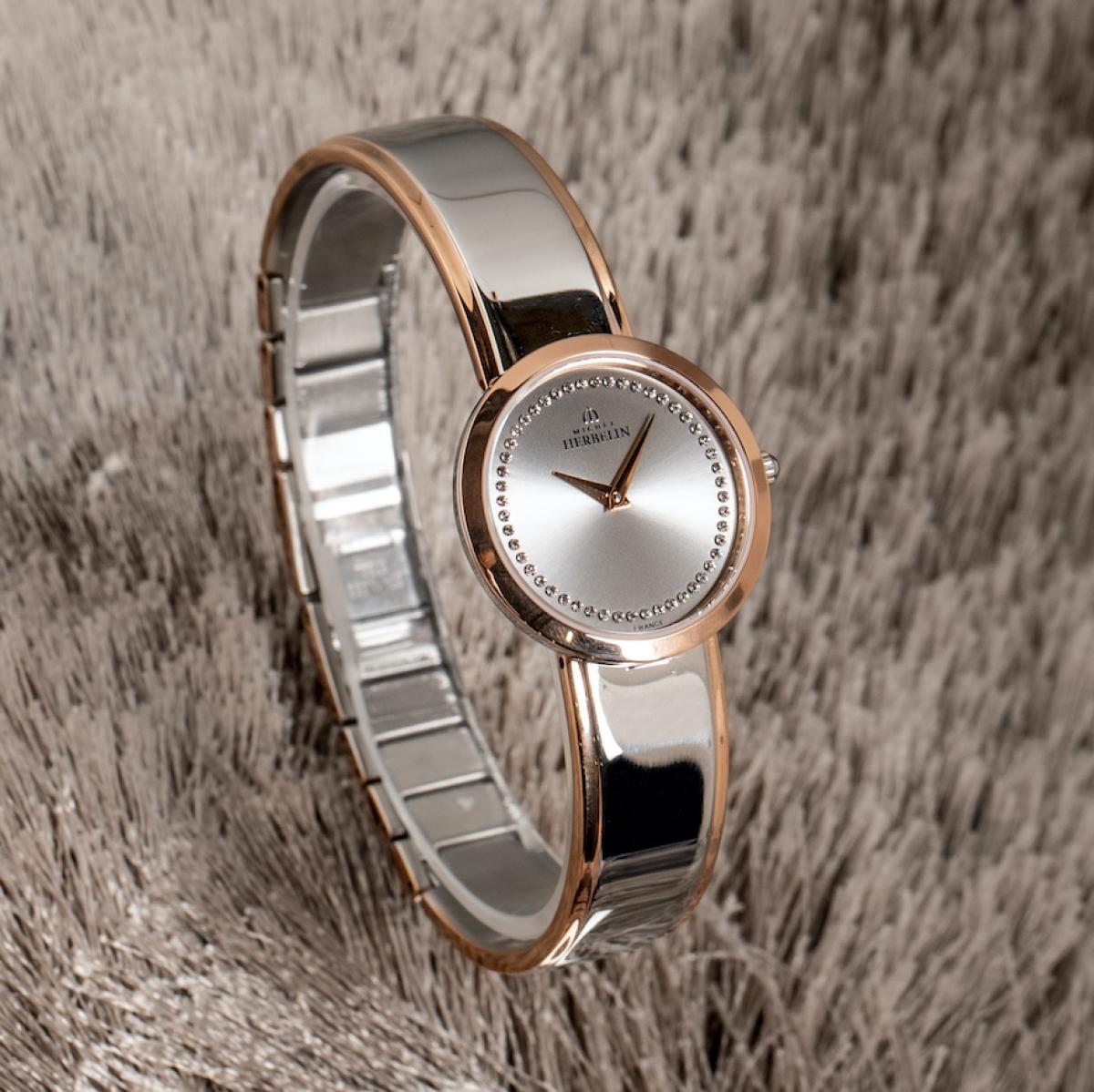 HERBELIN M - band Round Quartz Steel With Rose Gold and Grey Spinel 28mm Women's Watch | 17056/BTR62 | TIME Watches