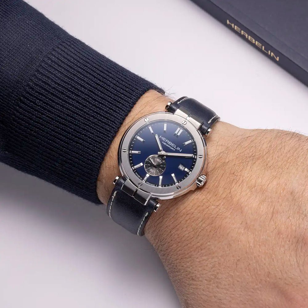 HERBELIN Newport Blue and Blue Leather 45mm Men's Watch | 18389A45 | TIME Watches
