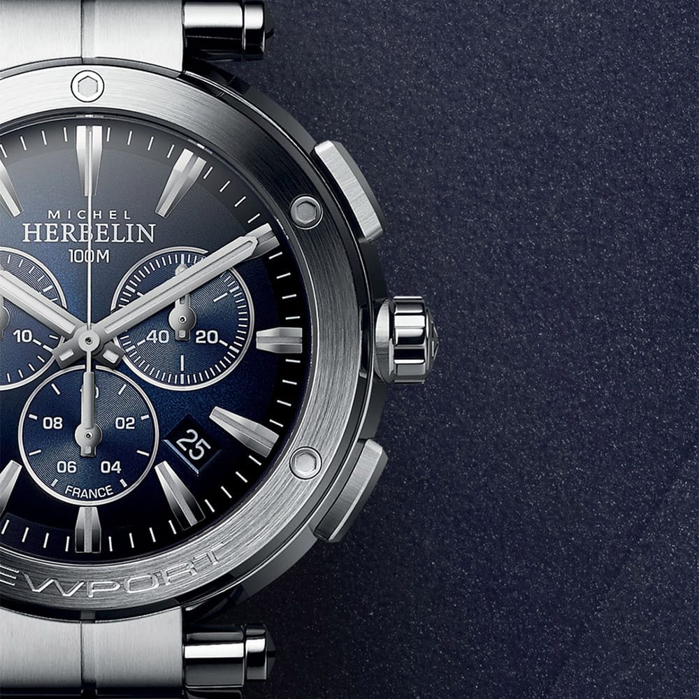HERBELIN Newport Chronograph Steel and Black 43mm Men's Watch | 37688/B35 | TIME Watches