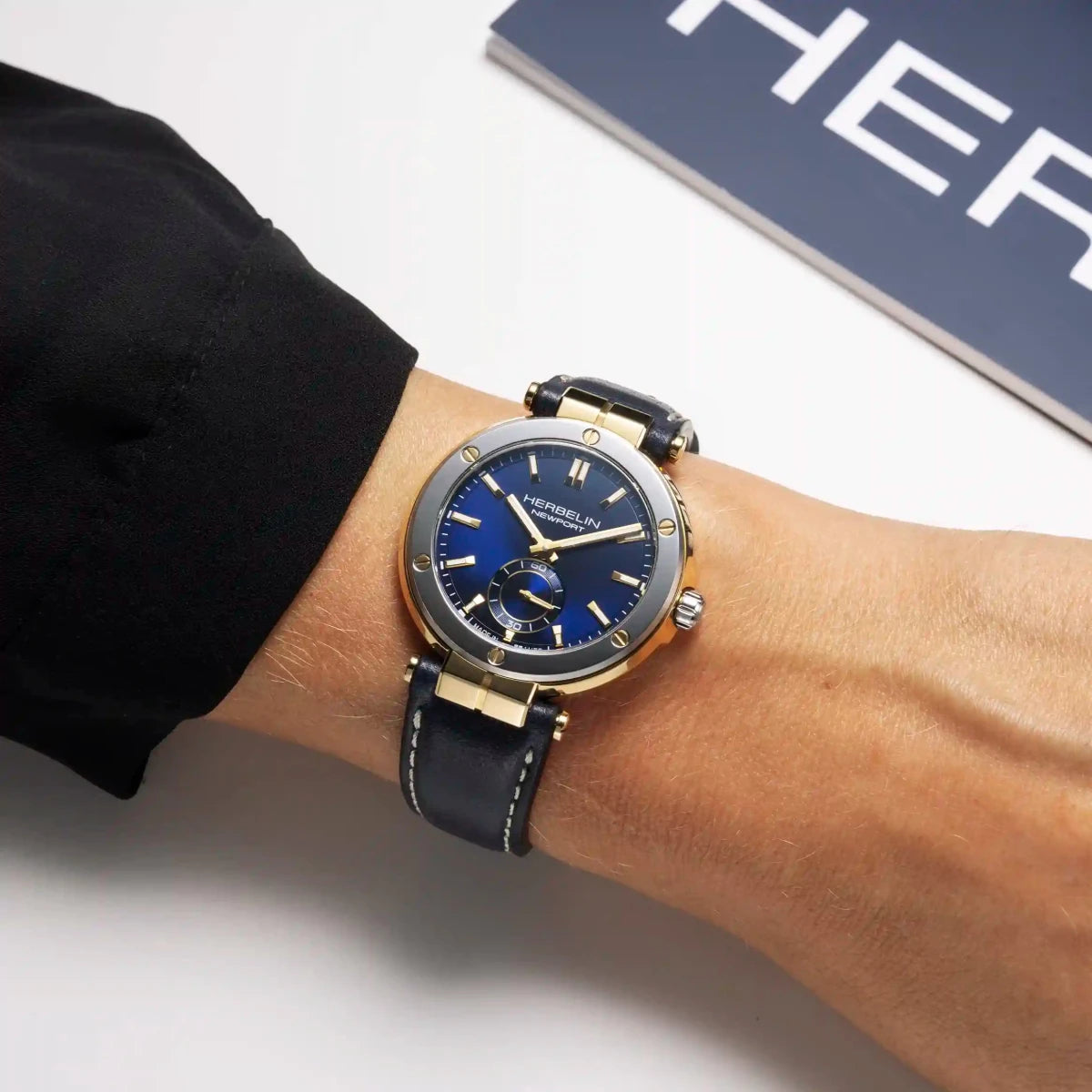 HERBELIN Newport Chronograph Steel / Blue Leather 35mm Women's Watch | 18289T1N35 | TIME Watches