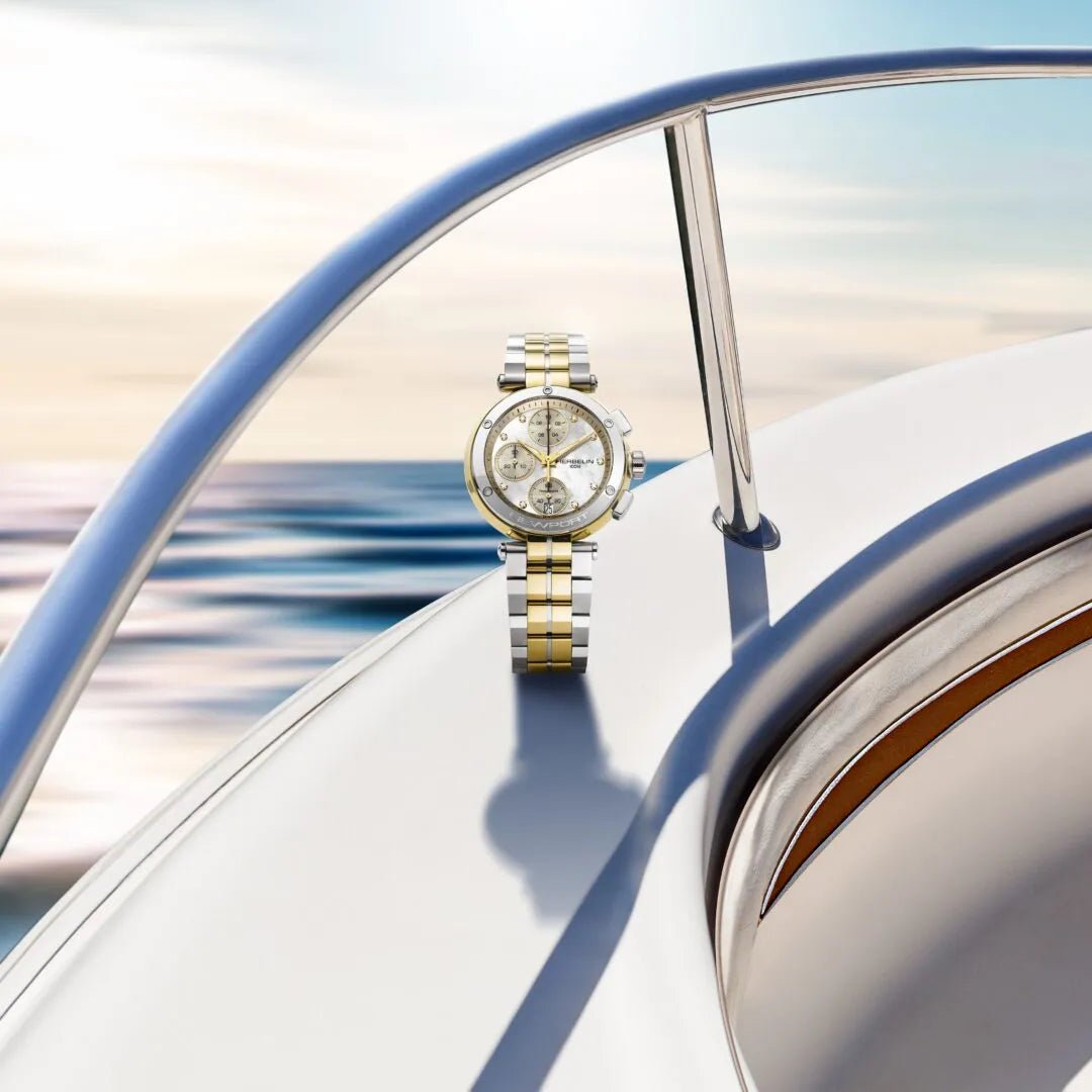 HERBELIN Newport Lady Chronograph Two - tone / Mother of Pearl Diamond Dial 34mm Women's Watch | 35688BT89 | TIME Watches