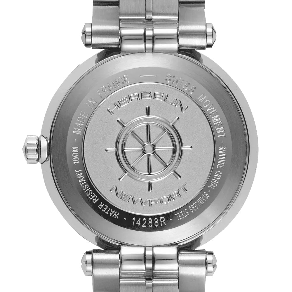 HERBELIN Newport Quartz Date Steel And Rose Gold, Mother of Pearl and Diamonds 34mm Women's Watch | 14288BTR89S | TIME Watches
