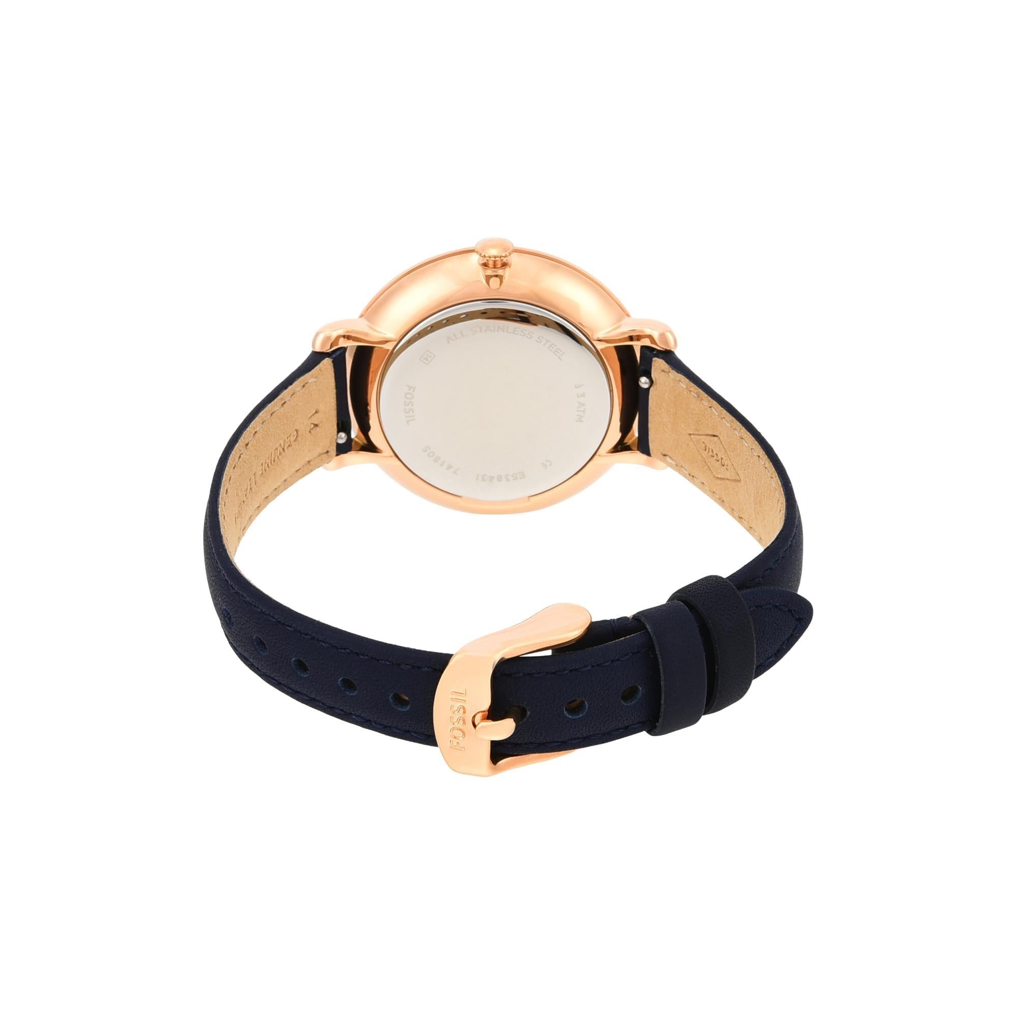 Fossil Jacqueline Navy Leather Silver Dial Women's Watch | ES3843