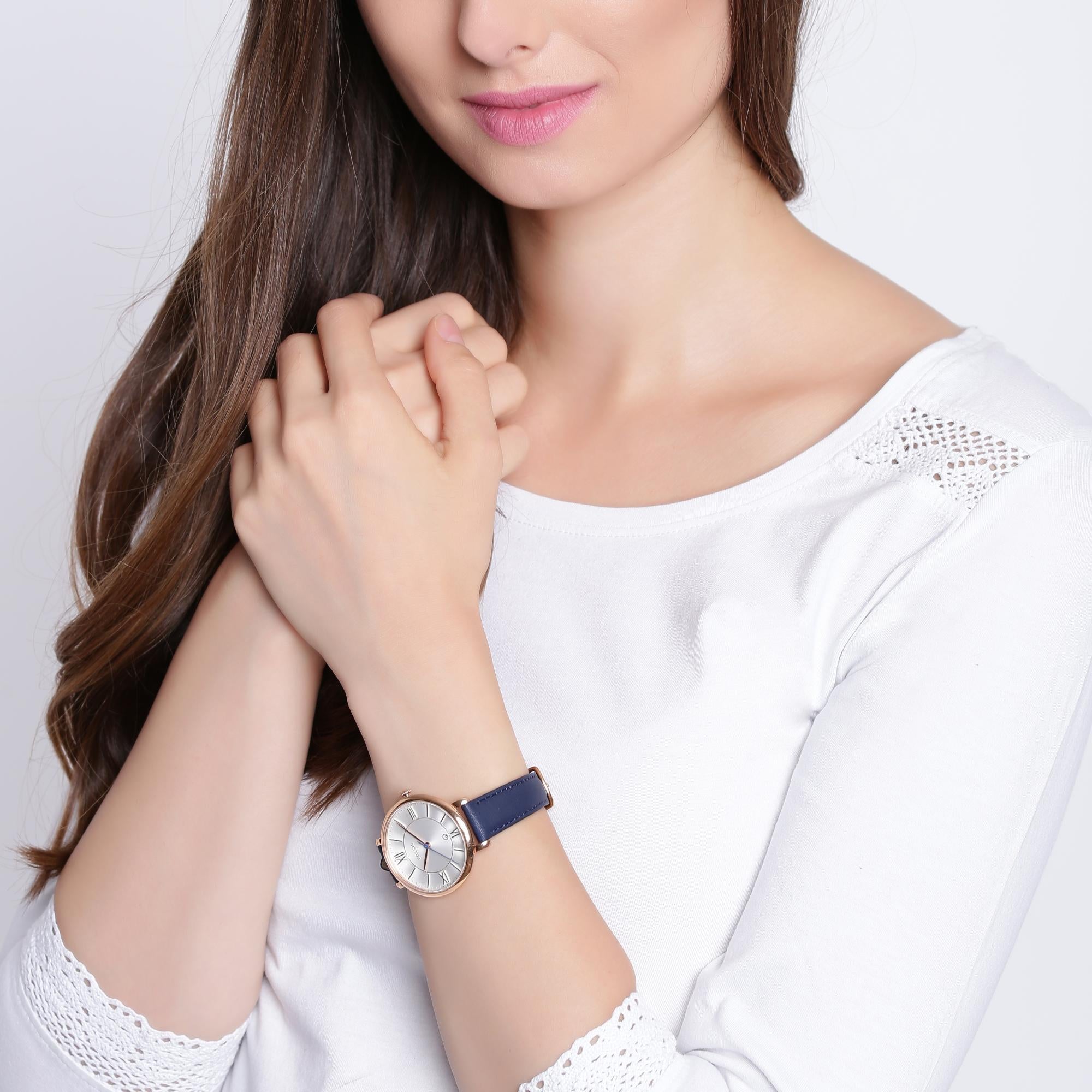 Fossil Jacqueline Navy Leather Silver Dial Women's Watch | ES3843