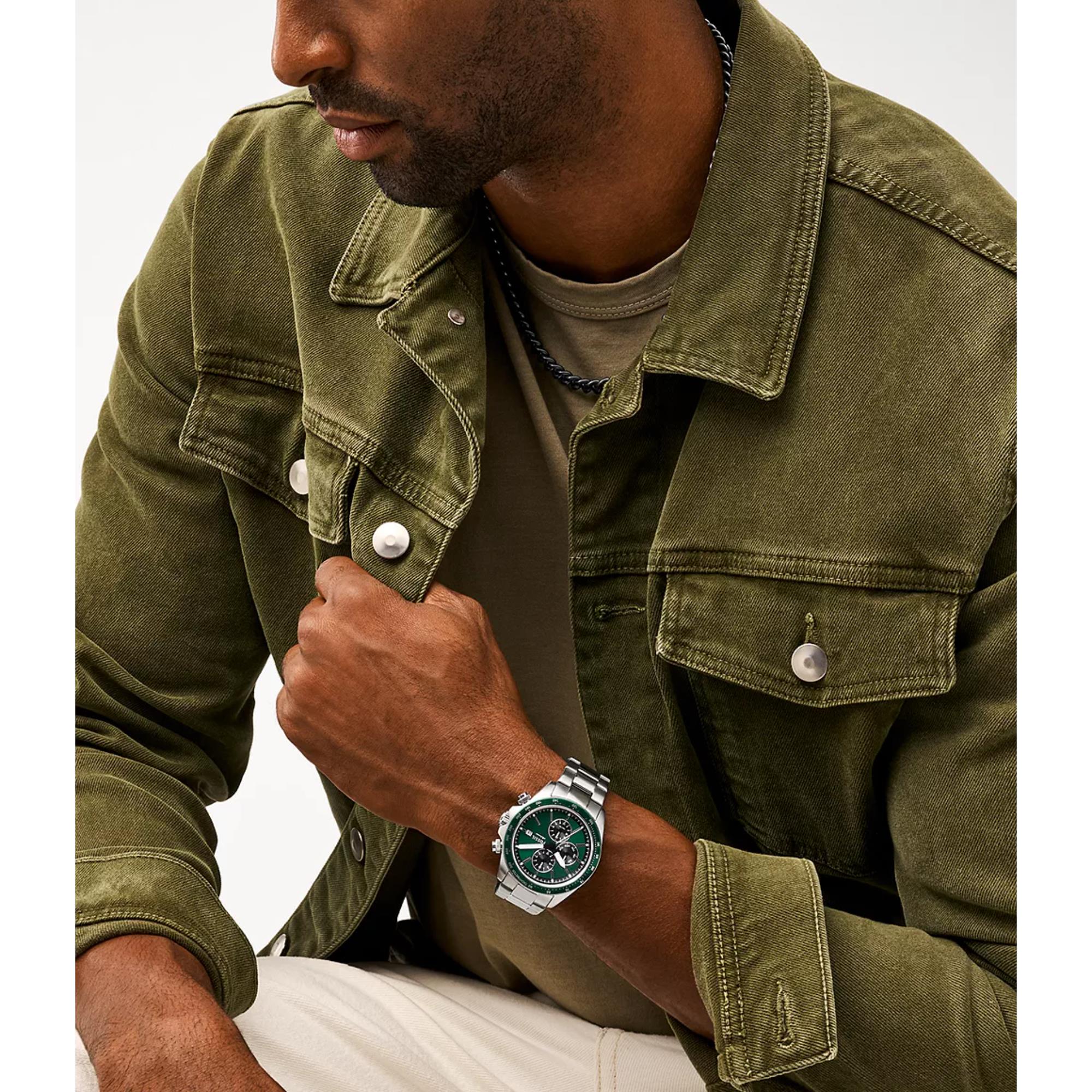 Fossil Autocross Quartz Chronograph Green Dial Steel Strap Men's Watch | FS6127