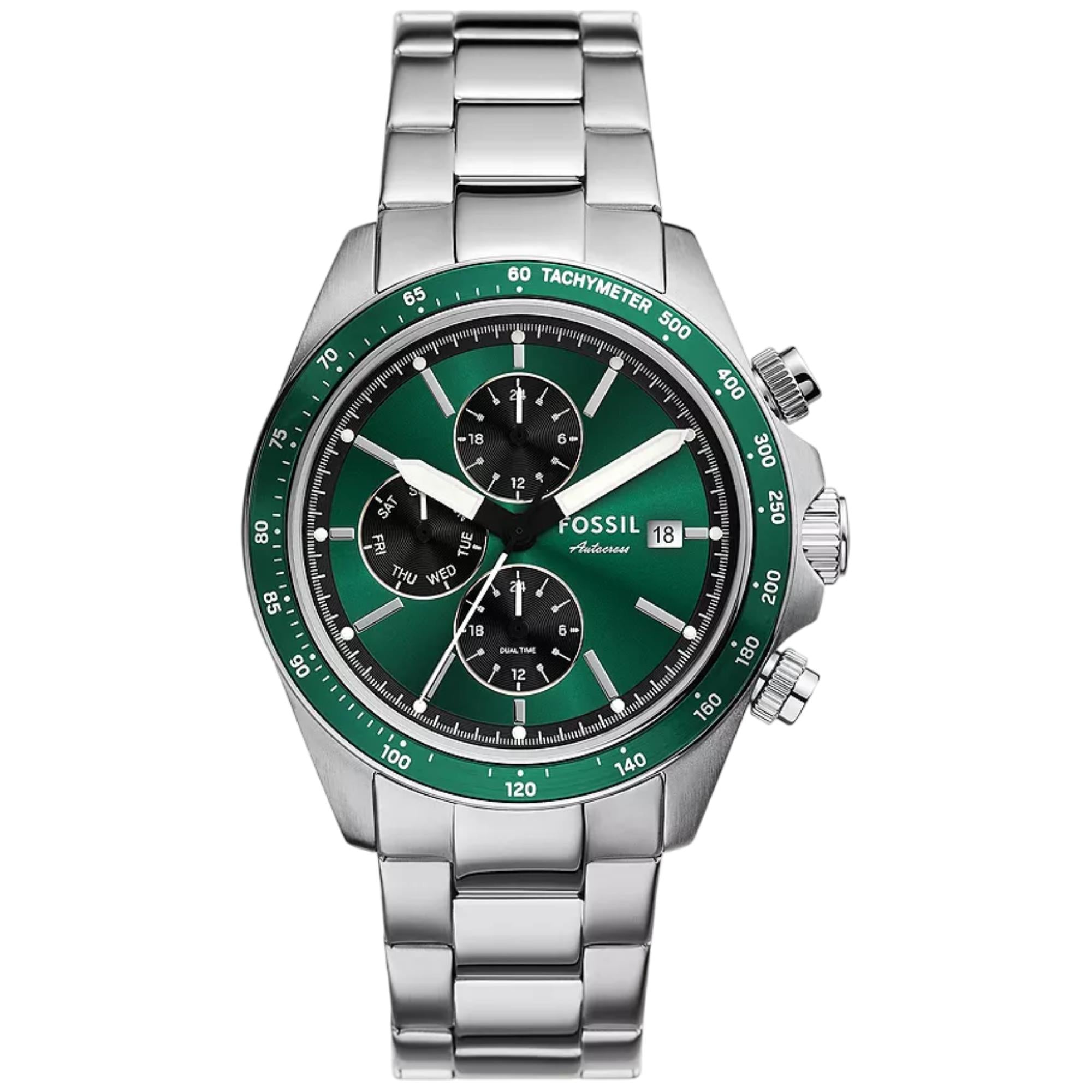 Fossil Autocross Quartz Chronograph Green Dial Steel Strap Men's Watch | FS6127