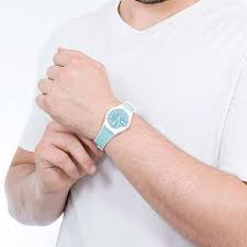 Swatch Pool Light Turquoise Dial White Silicone Strap Unisex Watch | GW714