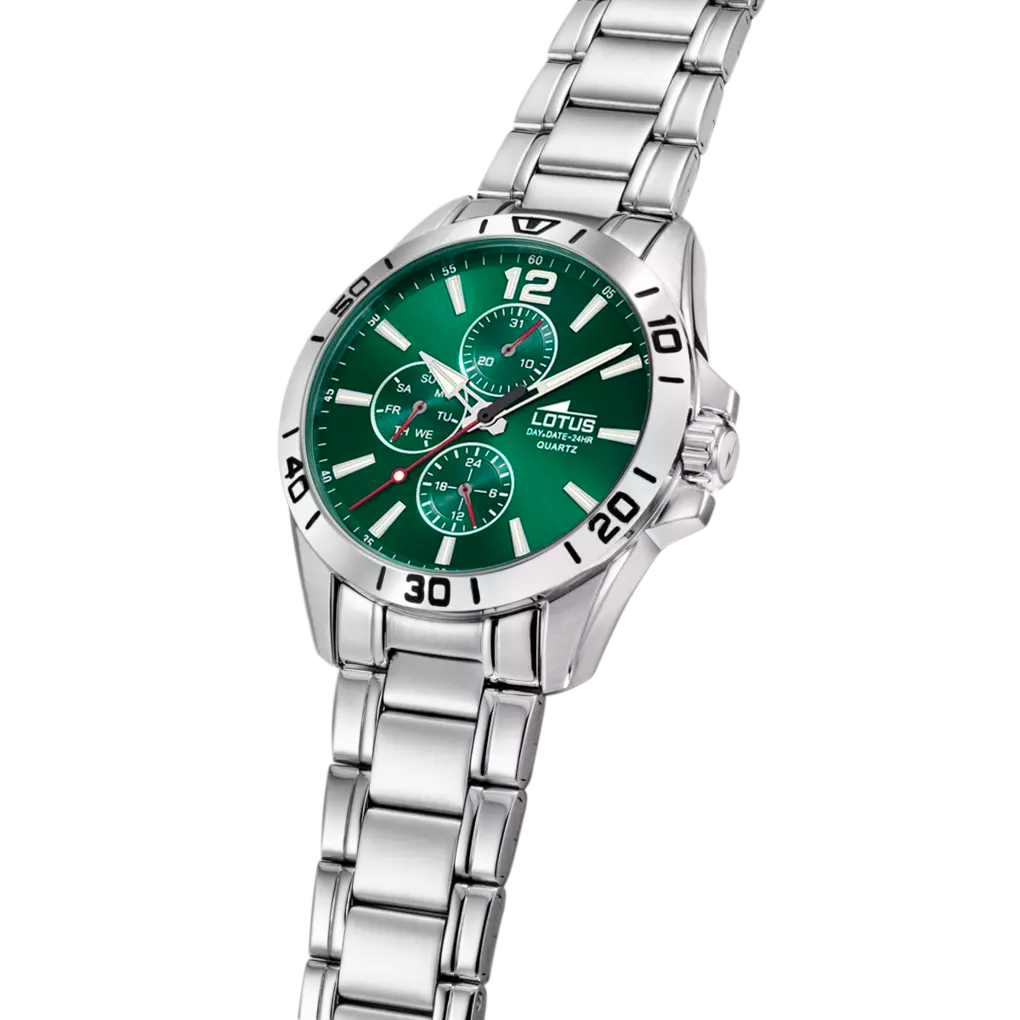Lotus Multifunction Green Dial Stainless Steel Men’s Watch | 18812/7
