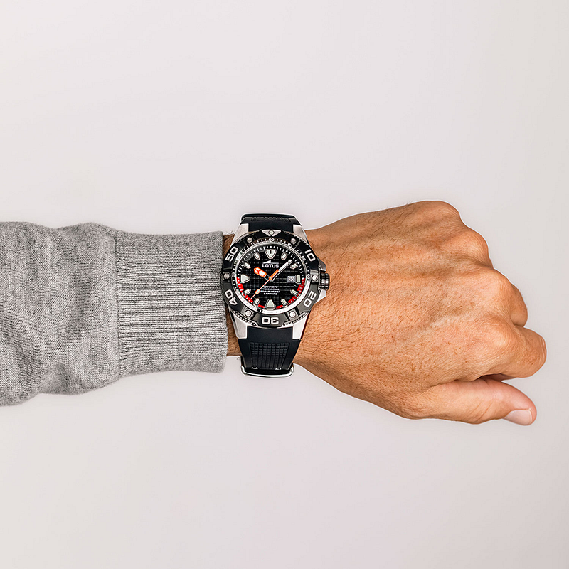 Lotus Diver GTS Black Red Dial Black Rubber Men's Watch | 18927/4