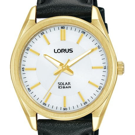 Lorus White Sunray Dial Black Leather Strap Woman's Watch | RY518AX9