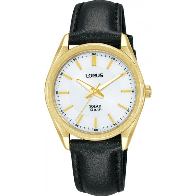 Lorus White Sunray Dial Black Leather Strap Woman's Watch | RY518AX9