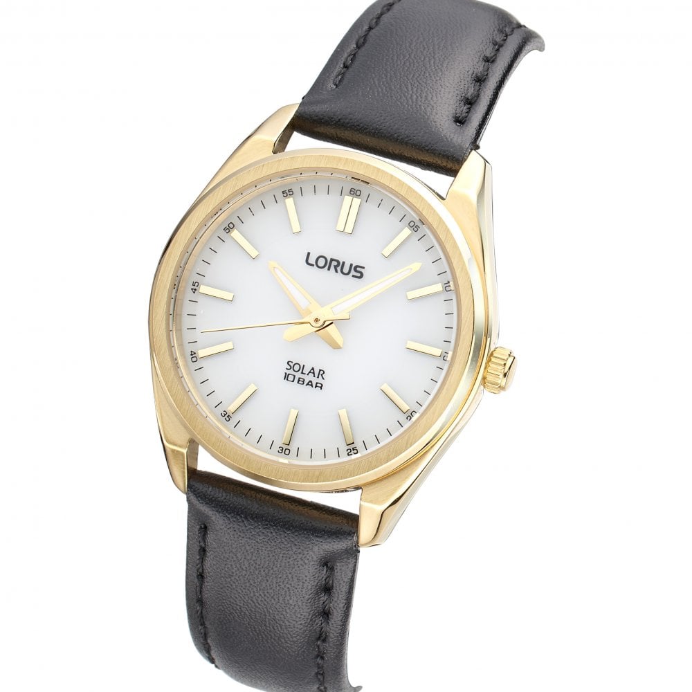 Lorus White Sunray Dial Black Leather Strap Woman's Watch | RY518AX9