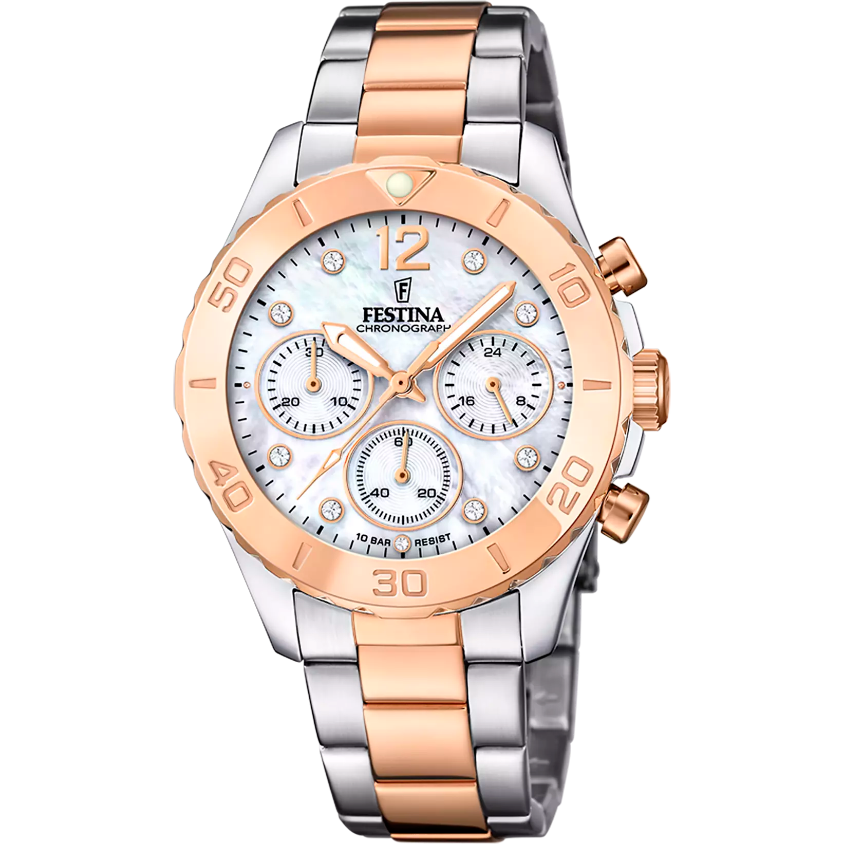 Festina Boyfriend Quartz Chronograph Mother Of Pearl Rose Gold PVD Women's Watch | F20605/1