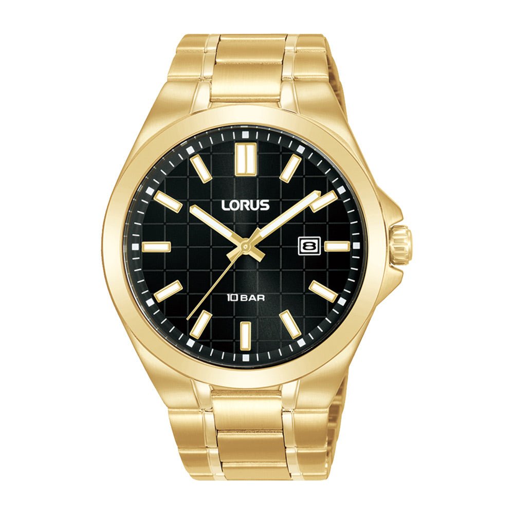 Lorus Gold Tone Black Sunray Dial Men's Watch| RH962QX9 | Time Watch Specialists