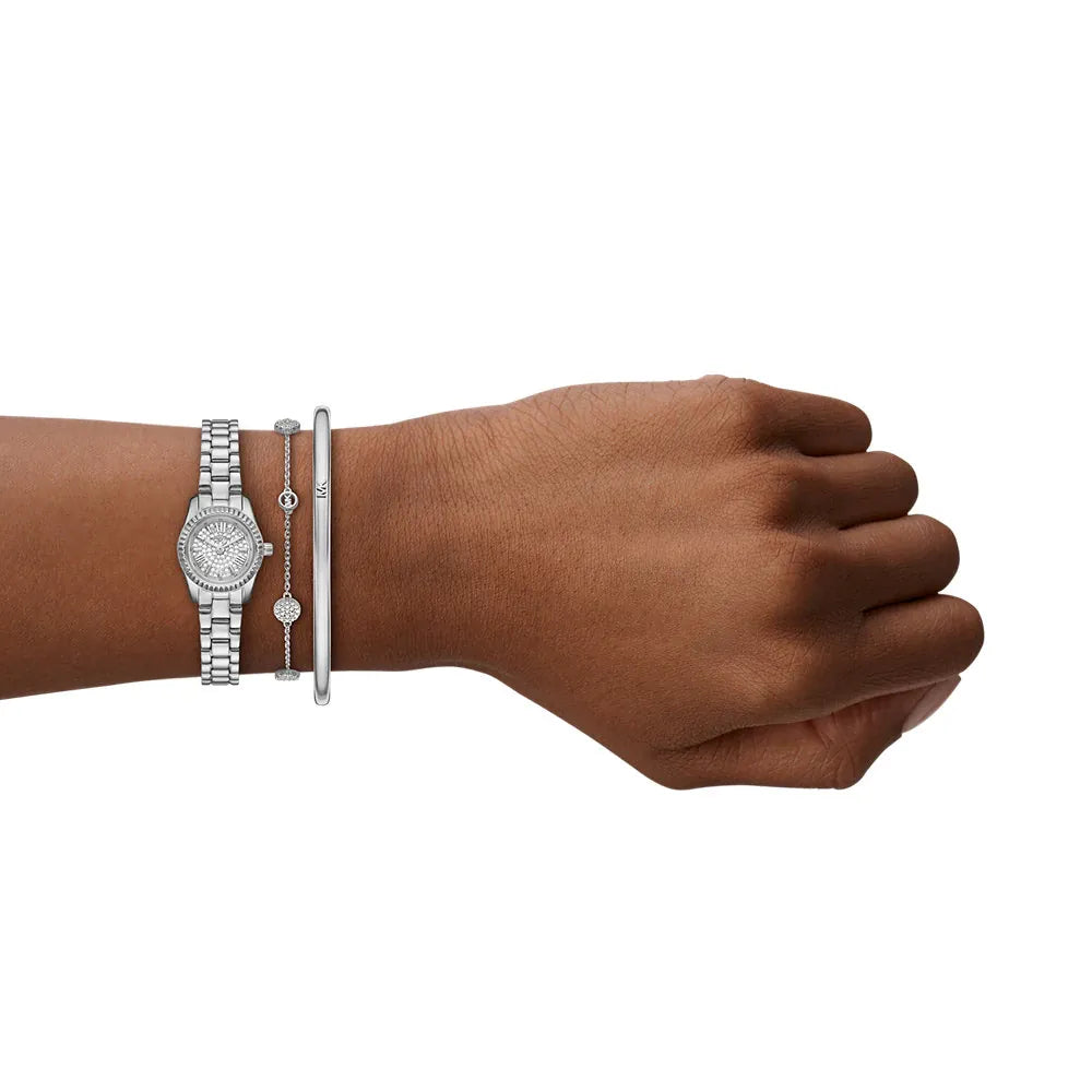 Michael Kors Lexington Silver Bracelet Bangle and Women's Watch Set | MK4948SET