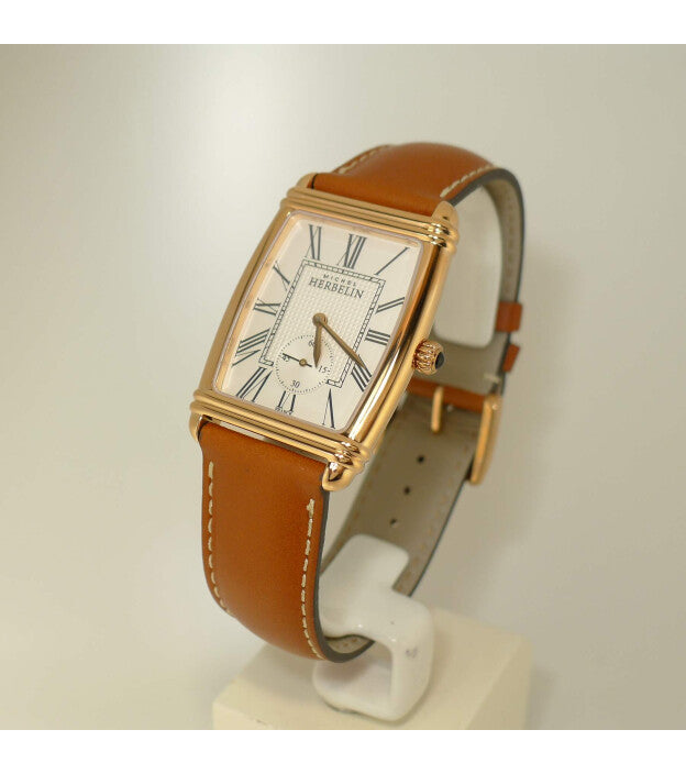 Herbelin Art Deco Antique White Dial Tan Leather Strap Unisex Watch | 10638/PR08GO