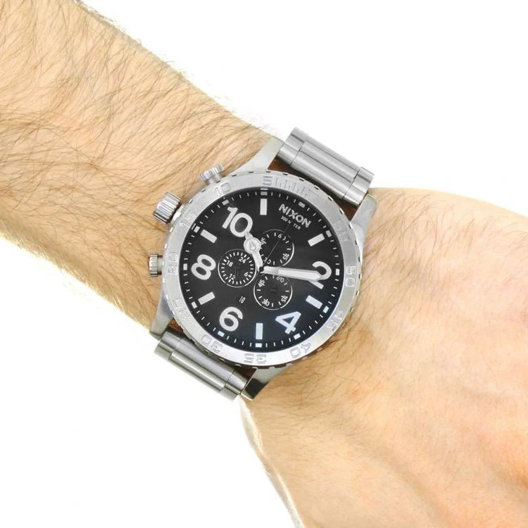 NIXON 51 - 30 Chrono Black Dial and Silver Steel Bracelet Men's Watch | A083000 - 00 | TIME Watches