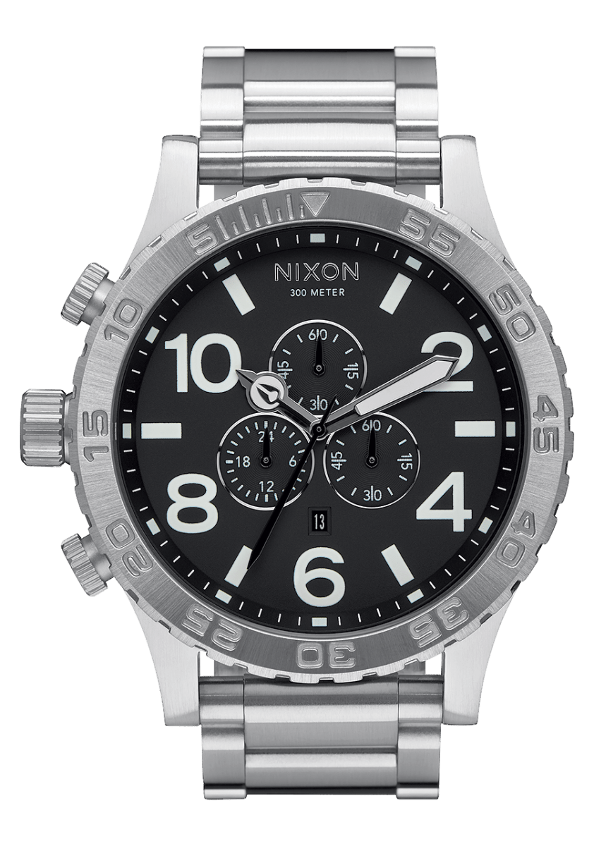 NIXON 51 - 30 Chrono Black Dial and Silver Steel Bracelet Men's Watch | A083000 - 00 | TIME Watches