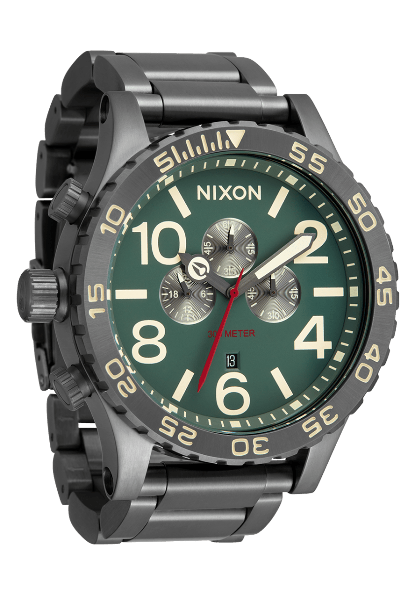 NIXON 51 - 30 Chrono Dark Forest Dial and Gunmetal Steel Bracelet 51mm Men's Watch | A13895157 - 00 | TIME Watches