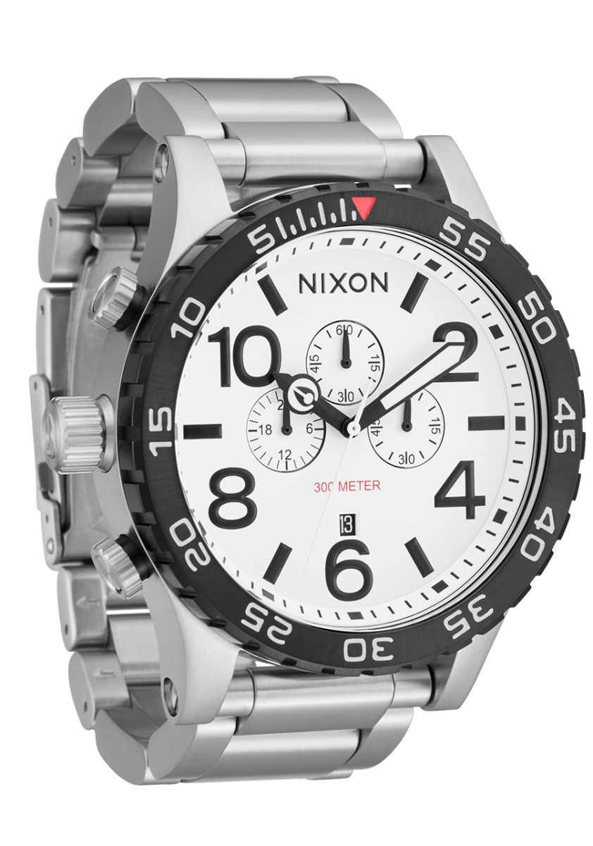 NIXON 51 - 30 Chrono Silver Dial and White Lume Steel Bracelet 36mm Men's Watch | A13895371 - 00 | TIME Watches