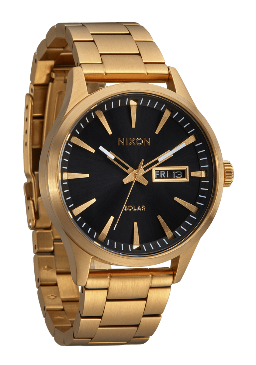 NIXON Sentry Solar All Gold Dial and Black Steel Bracelet 36mm Unisex Watch | A1346510 - 00 | TIME Watches