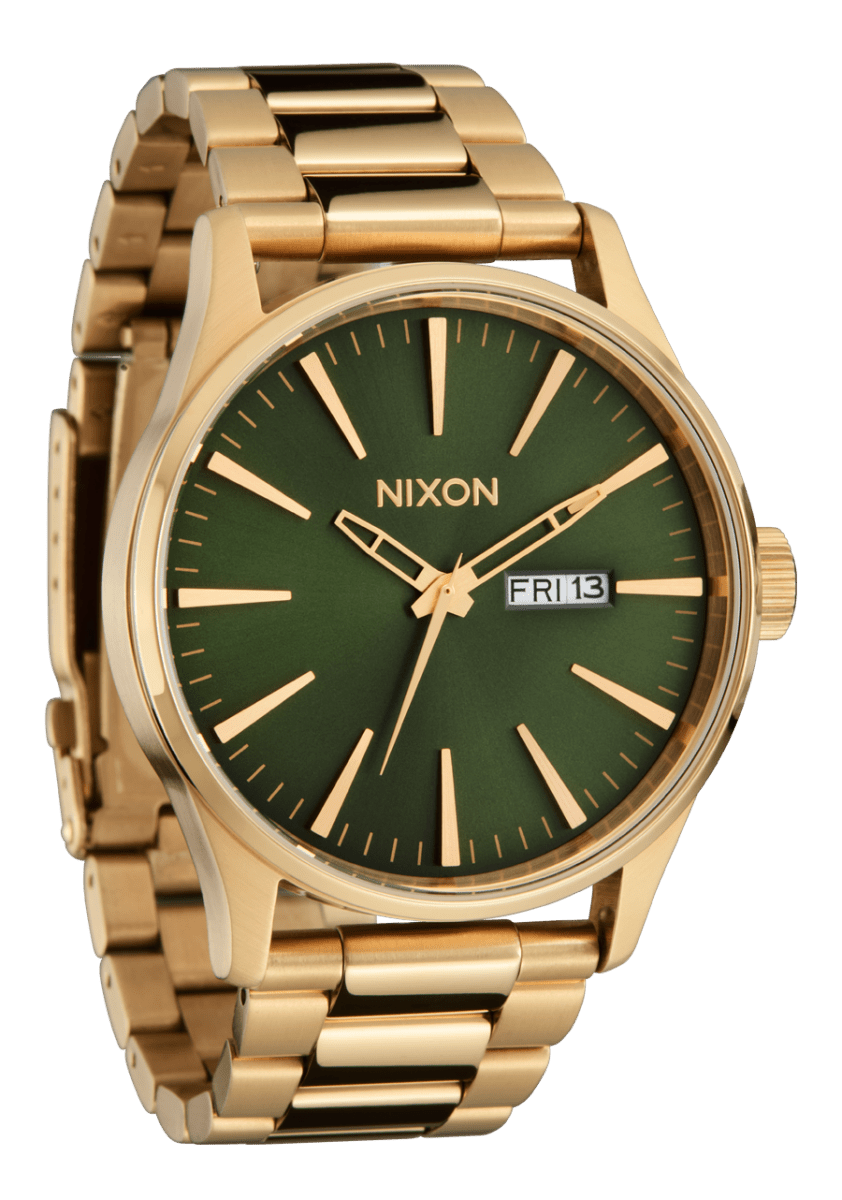 NIXON Sentry Stainless Steel Gold Dial and Green Sunray Steel Bracelet 36mm Unisex Watch | A3561919 - 00 | TIME Watches