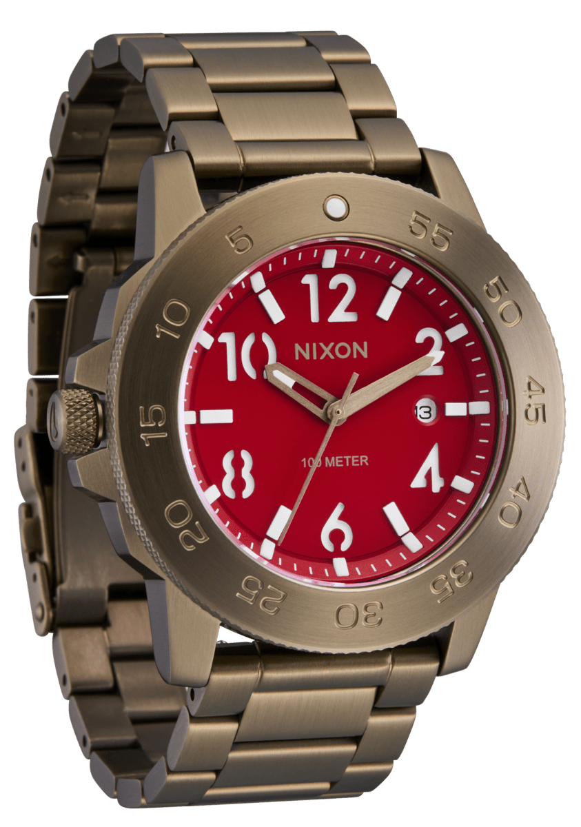 NIXON Smyth 44 Red Dial and Gold Steel Bracelet 44mm Men's Watch | A14145262 - 00 | TIME Watches