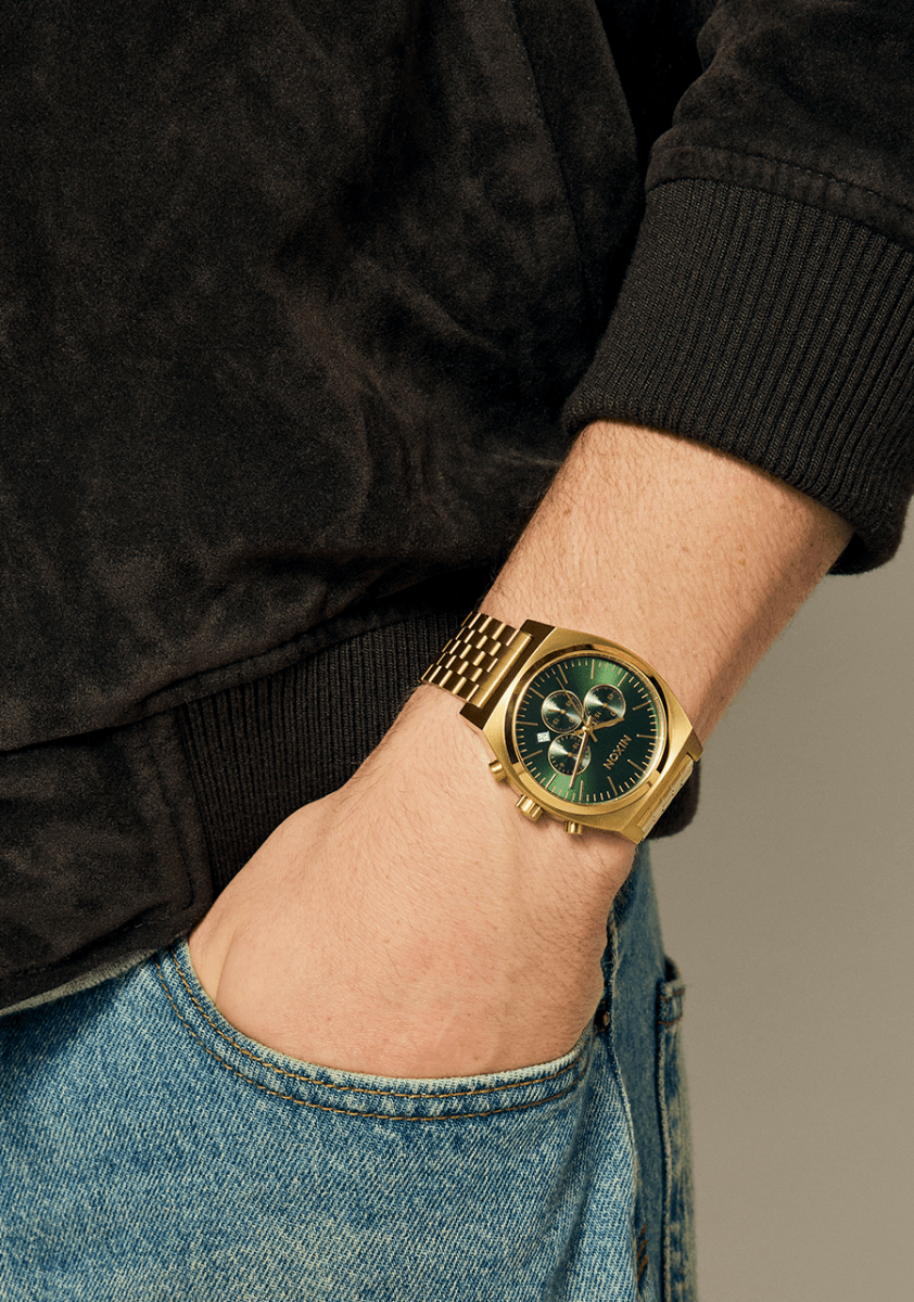 NIXON Time Teller Gold Dial and Green Sunray Steel Bracelet 36mm Unisex Watch | A9721919 - 00 | TIME Watches