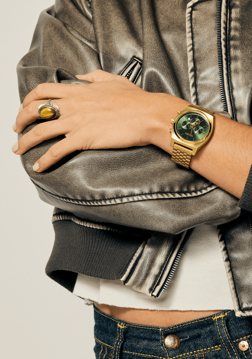 NIXON Time Teller Gold Dial and Green Sunray Steel Bracelet 36mm Unisex Watch | A9721919 - 00 | TIME Watches