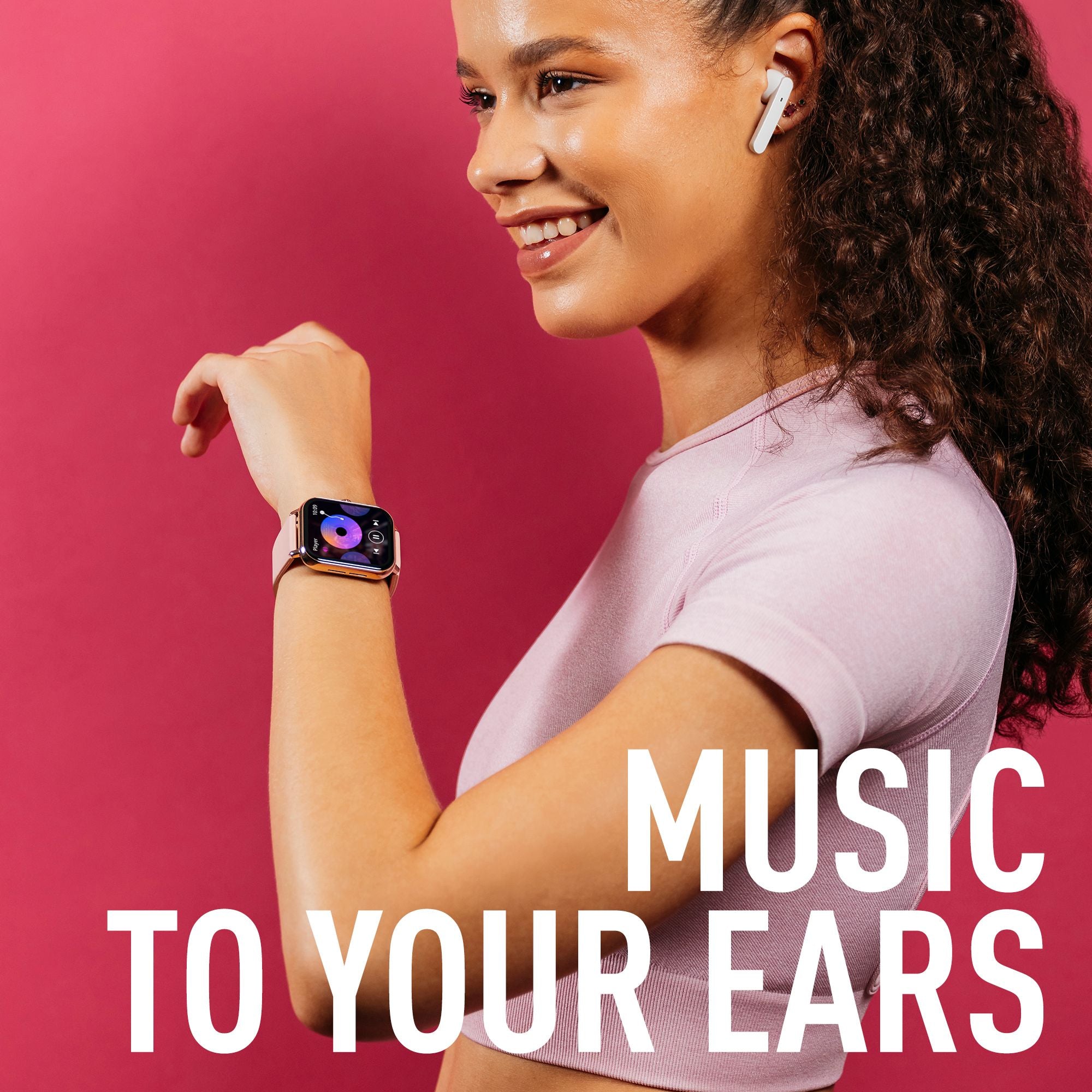 Reflex Active Series 23 Rose Case & Pink Silicone Strap & Ear Buds Bundle Smartwatch | RA23-2166-TWS