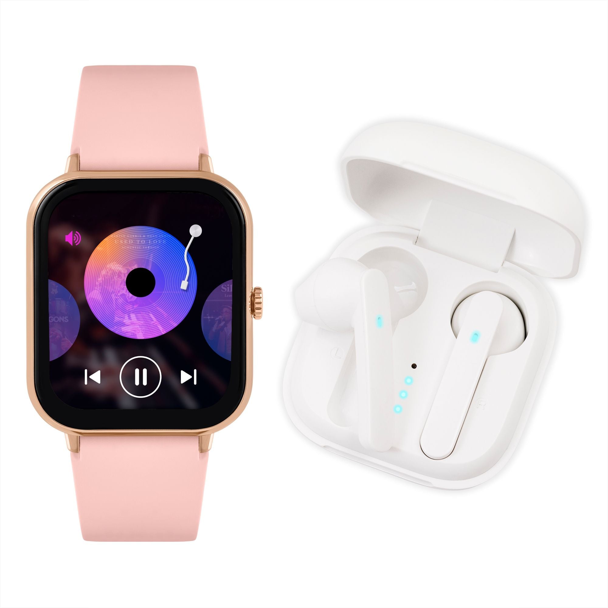 Reflex Active Series 23 Rose Case & Pink Silicone Strap & Ear Buds Bundle Smartwatch | RA23-2166-TWS