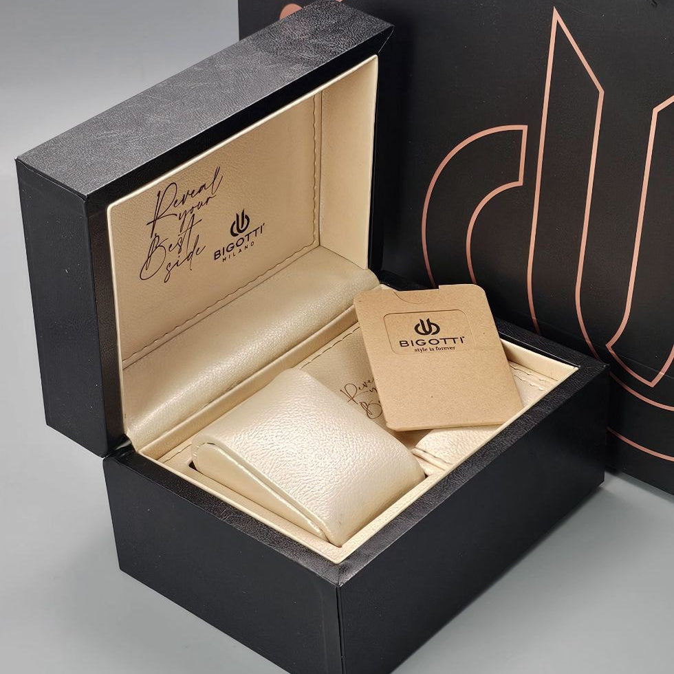 Bigotti Stainless Steel Black Multi-Dial Batons Black Leather Strap Men's Watch | BG.1.10390-1