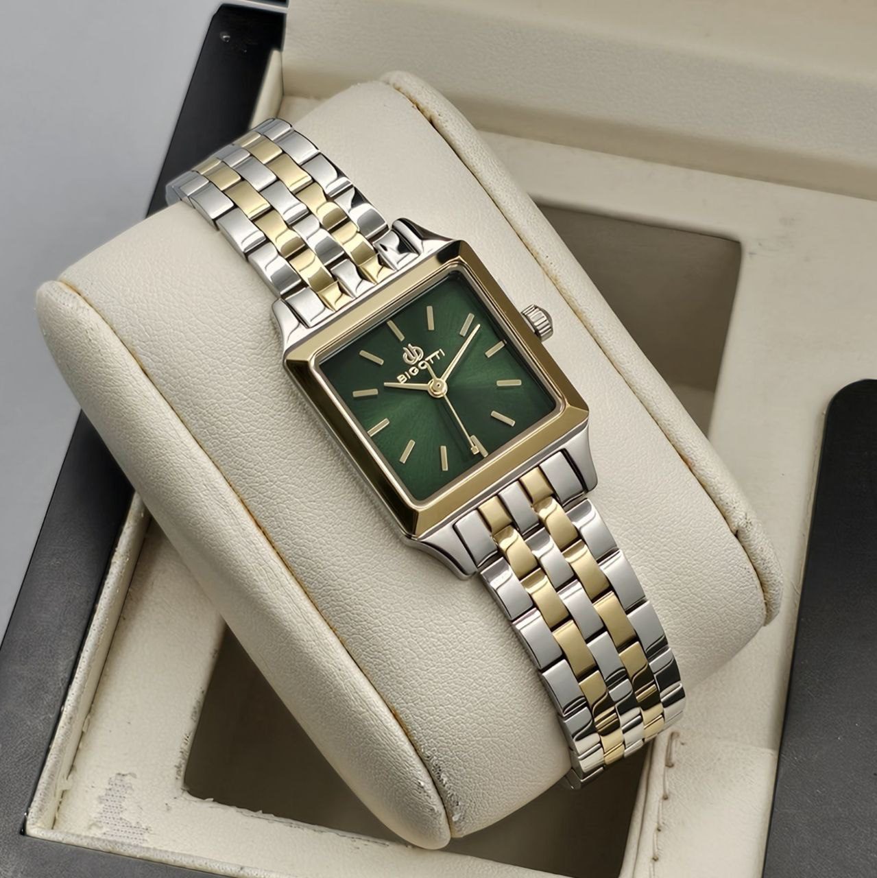 Bigotti Square Green Dial Rose Gold Hands Stainless Steel Women's Watch | BG.1.10560-5