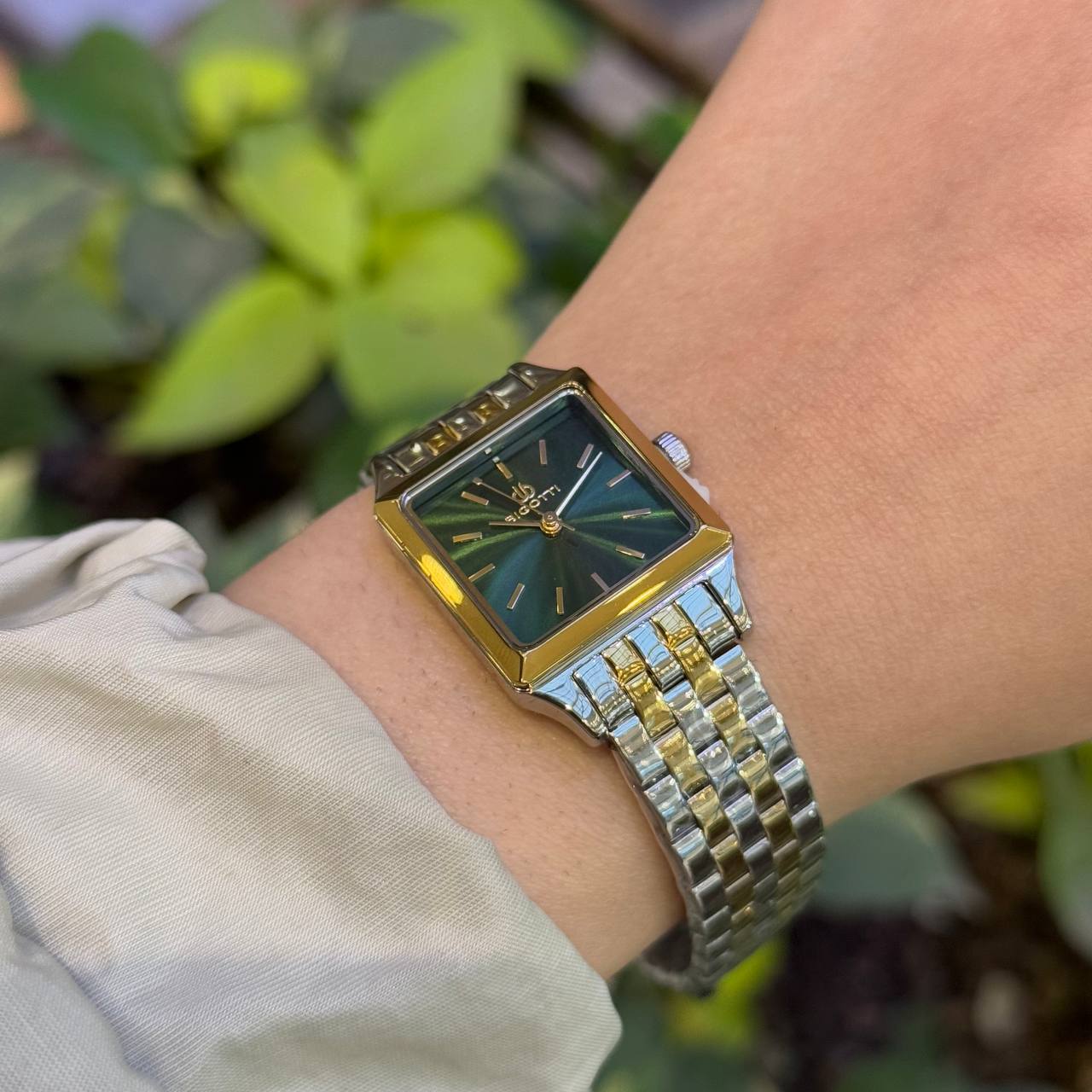 Bigotti Square Green Dial Rose Gold Hands Stainless Steel Women's Watch | BG.1.10560-5