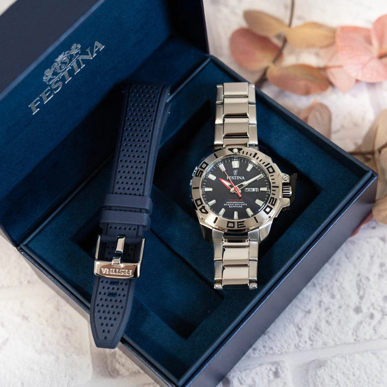 Festina The Originals Quartz Blue Dial Red Minute Hand Stainless Steel Men's Watch | F20665/1