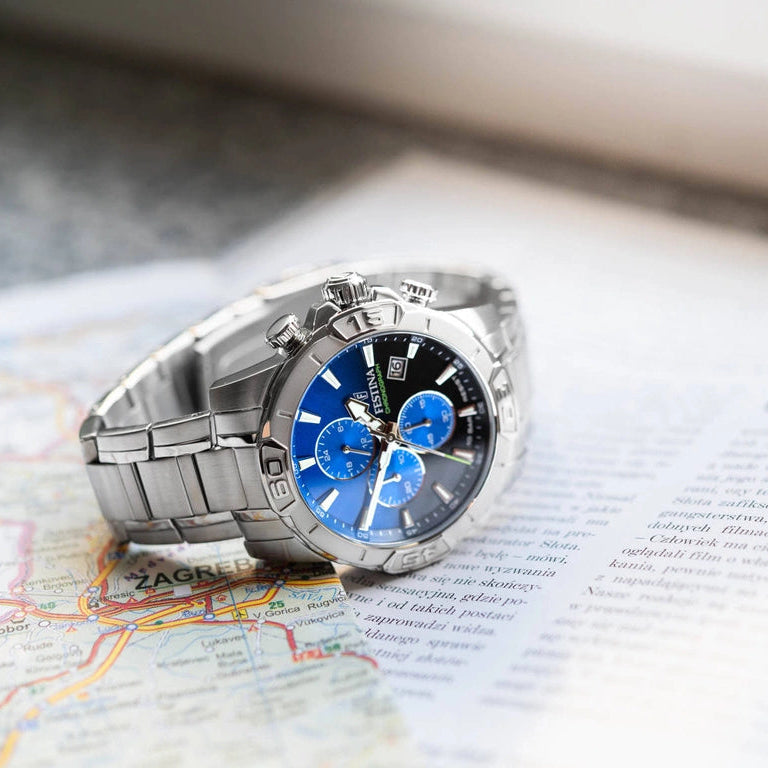 Festina Timeless Chronograph Quartz Blue Dial Stainless Steel Men's Watch | F20704/4
