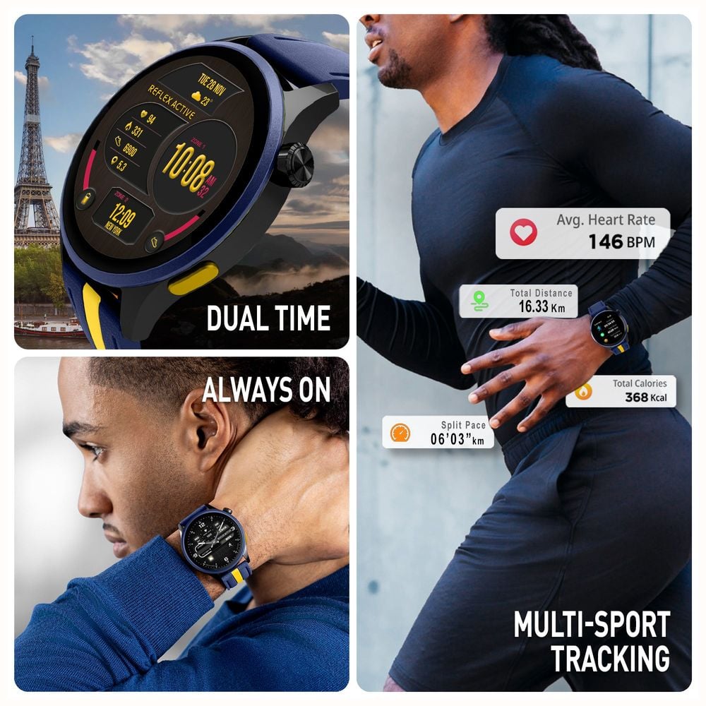 Reflex Active Series 54 Black Case Blue Bezel Black Chrono Dial Yellow Numbers Blue and Yellow Strap Men's Watch | RA54-2234