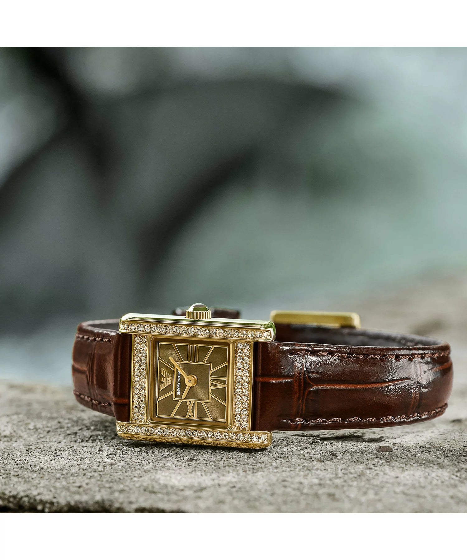 Emporio Armani Gianni T-Bar Black Dial Leather Women's Watch | AR11705