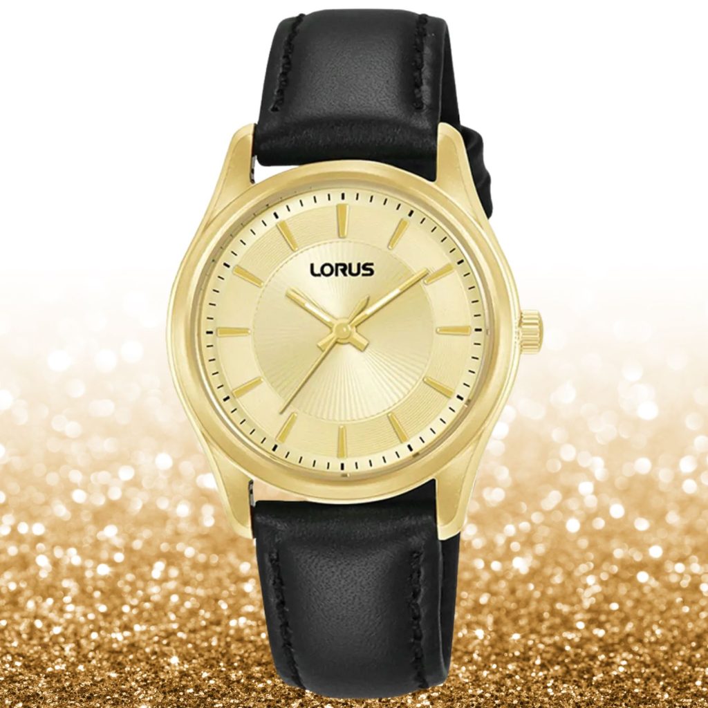 Lorus Leather Strap Gold Dial Dress Woman's Watch | RG254XX9