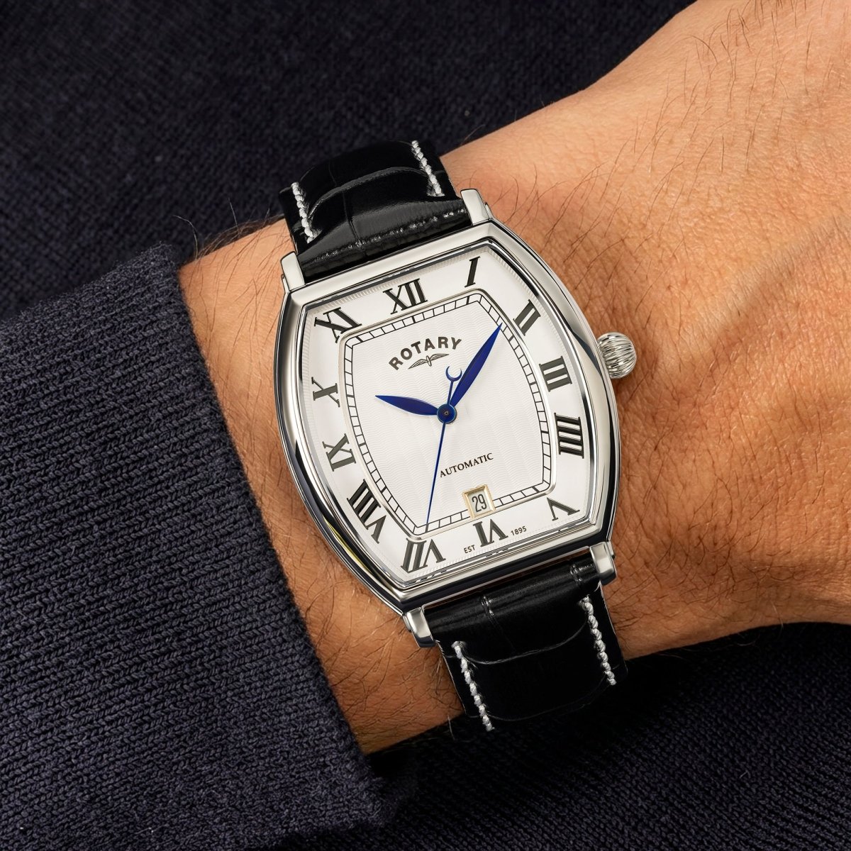 Rotary 1895 White Dial and Black Leather 36mm Men's Watch | RGS10061/01 | TIME Watches
