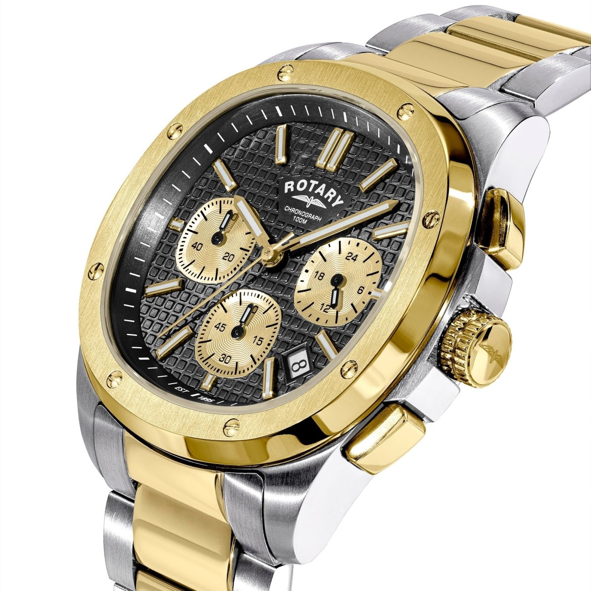 Rotary Apex100 Black Dial and Gold Steel Bracelet 40mm Men's Watch | RGB10032/04 | TIME Watches