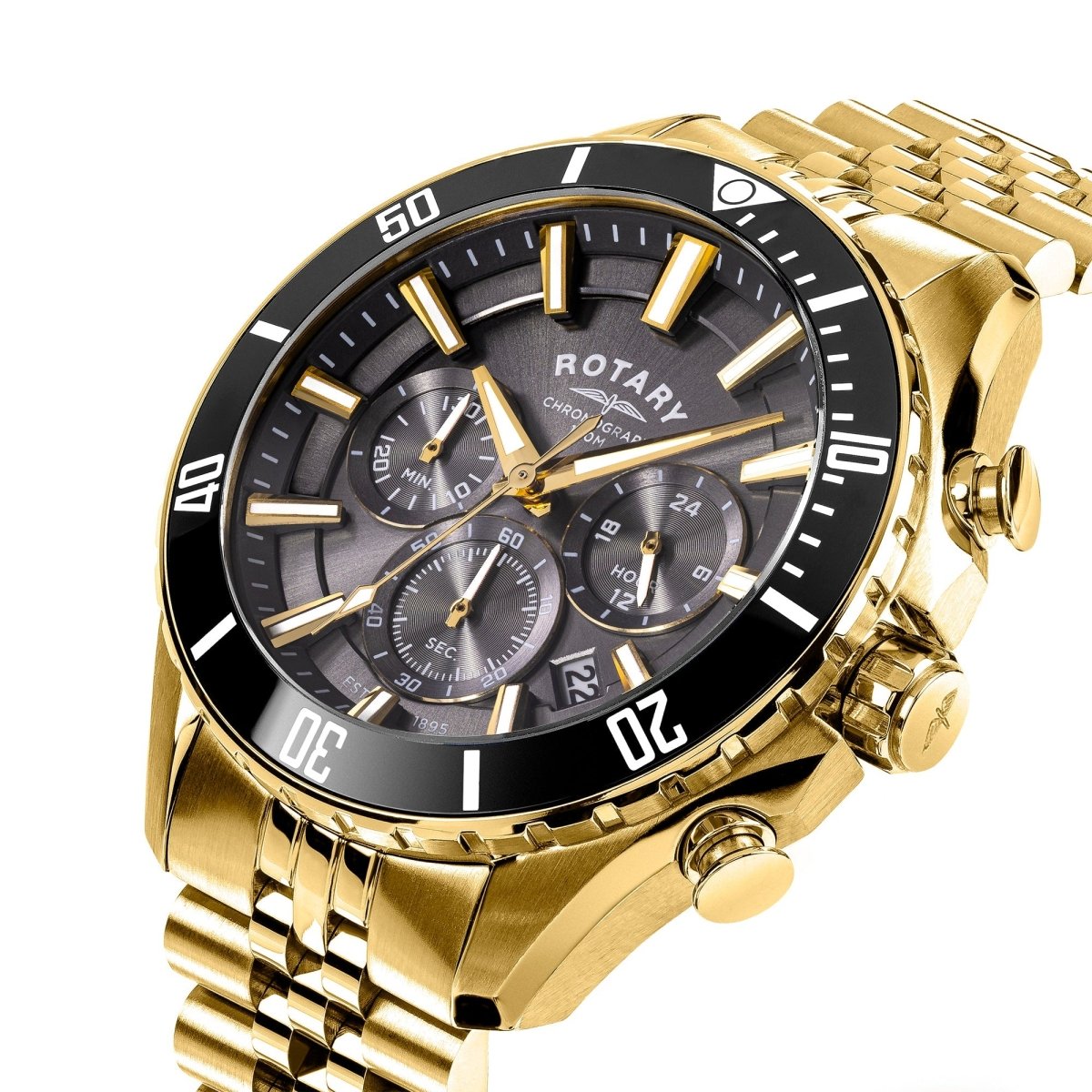 Rotary Apex100 Black Dial and Gold Steel Bracelet 42mm Men's Watch | RGB10014/04 | TIME Watches