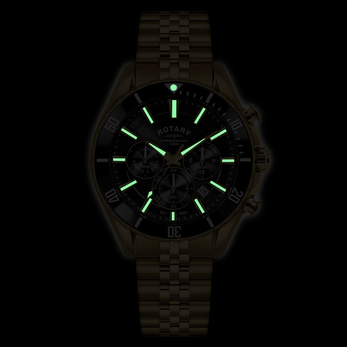 Rotary Apex100 Black Dial and Gold Steel Bracelet 42mm Men's Watch | RGB10014/04 | TIME Watches