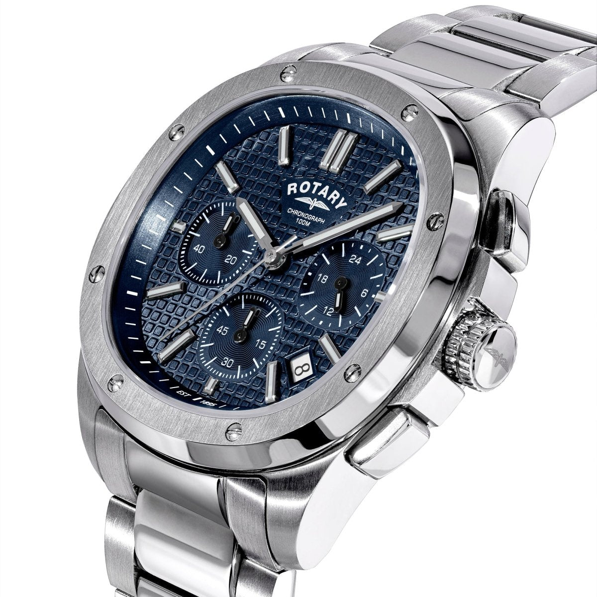 Rotary Apex100 Blue Dial and Steel Bracelet 40mm Men's Watch | RGB10031/05 | TIME Watches
