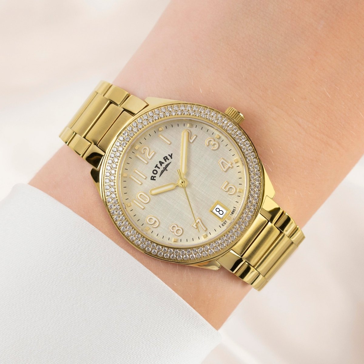 Rotary Brilliance Champagne Dial and Gold Steel Bracelet 35mm Women's Watch | RLB10028/03 | TIME Watches